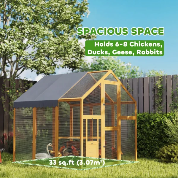 Kippenhok 3,07㎡ Met Houten Vrije Uitloop, Waterdicht Doek, Veiligheidsslot, Geschikt Voor 6 8 Kippen 1,7 X 1,8 X 1,8 M
