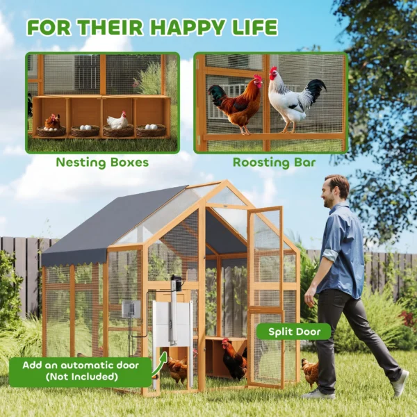 Kippenhok 3,07㎡ Met Houten Vrije Uitloop, Waterdicht Doek, Veiligheidsslot, Geschikt Voor 6 8 Kippen 1,7 X 1,8 X 1,8 M