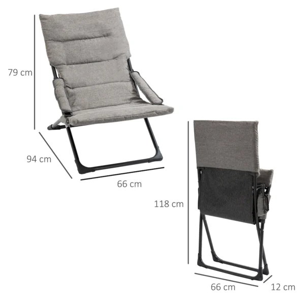 Metalen Tuinstoel Vouwstoel Met Afneembare Kussen Weerbestendig Inklapbaar Campingstoel Ligstoel 120kg Draagvermogen Zitmeubel Voor Tuin Terras Balkon 66B X 94D X 79H Cm Grijs