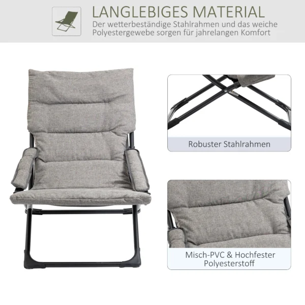 Metalen Tuinstoel Vouwstoel Met Afneembare Kussen Weerbestendig Inklapbaar Campingstoel Ligstoel 120kg Draagvermogen Zitmeubel Voor Tuin Terras Balkon 66B X 94D X 79H Cm Grijs
