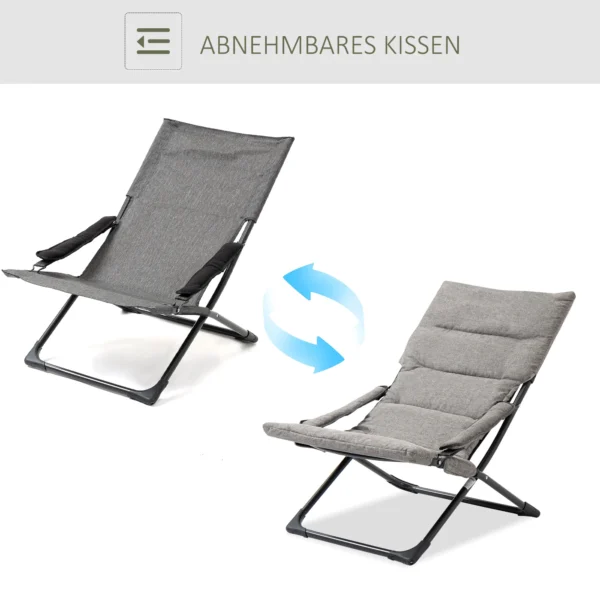 Metalen Tuinstoel Vouwstoel Met Afneembare Kussen Weerbestendig Inklapbaar Campingstoel Ligstoel 120kg Draagvermogen Zitmeubel Voor Tuin Terras Balkon 66B X 94D X 79H Cm Grijs