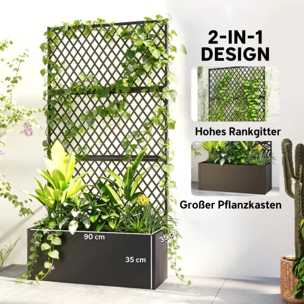 Metalen Verhoogd Bed Met Trellis, Plantenbak Voor Buiten Met Diamant Rooster Privacyscherm Voor Bloemen