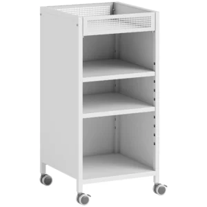 Mobiele Boekenkast Met Verstelbare Planken, 3 laags Rolwagen Met Bovenste Mand, Wit