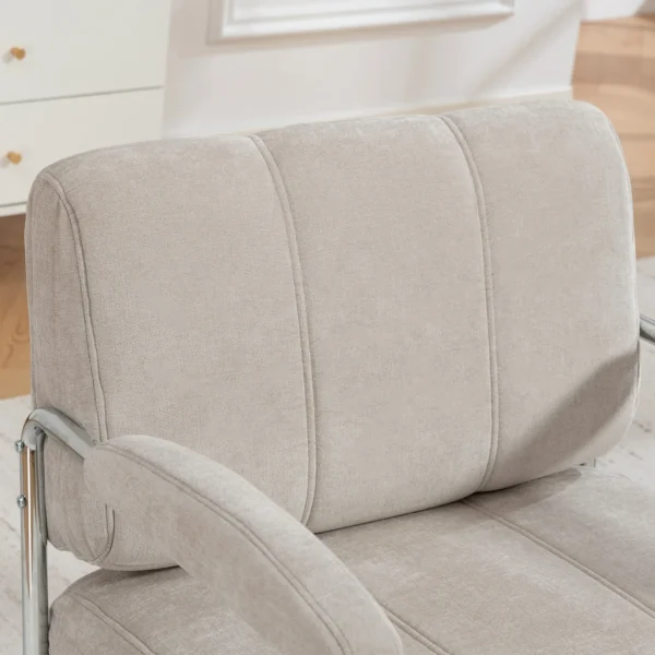 Moderne Fauteuil, Accentstoel Met Brede Zitting En Dikke Bekleding, Chenille Gestoffeerde Stoel Voor De Woonkamer, Beige