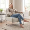 Moderne Fauteuil, Accentstoel Met Brede Zitting En Dikke Bekleding, Chenille Gestoffeerde Stoel Voor De Woonkamer, Beige