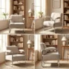 Moderne Fauteuil, Accentstoel Met Brede Zitting En Dikke Bekleding, Chenille Gestoffeerde Stoel Voor De Woonkamer, Beige