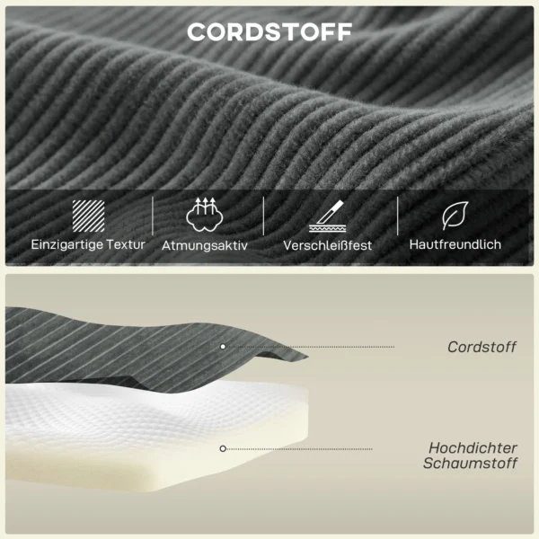 Modulair Hoekbank, L vormige Slaapbank Met Diepe Zitting, Brede Armleuningen, 2 Kussens, Donkergrijs