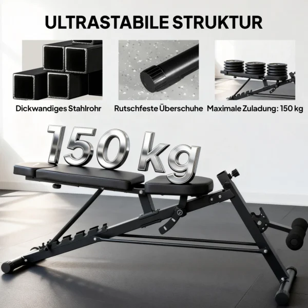 Multifunctionele Halterbank, Verstelbare Schuin En Vlakbank Met 6 traps Rugleuning, 3 traps Zitting, Zwart