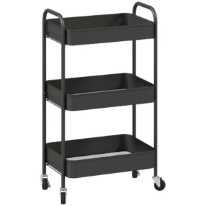 Multifunctionele Trolley Keukenwagen, 3 Planken, 4 Wielen, 45 Cm X 30,6 Cm X 79 Cm, Zwart