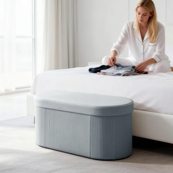 Opklapbare Zitbank Met Opbergruimte, Gestoffeerde Bank Met Fluwelen Look Voor Woonkamer 76 X 38 X 35 Cm Donkergrijs