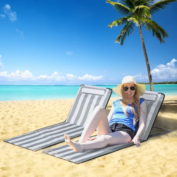 Opvouwbare Zonneligstoel Tuinligstoel Met Hoofdkussen Ligstoel Met 5 voudig Verstelbare Rugleuning Draagtas Lichtgrijs