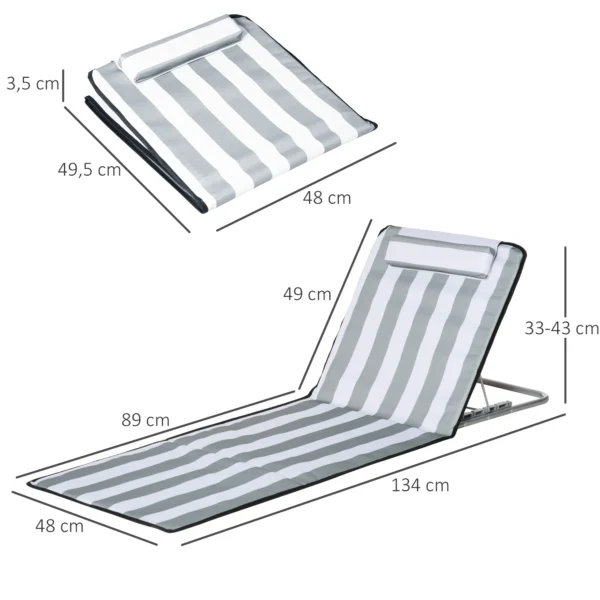 Opvouwbare Zonneligstoel Tuinligstoel Met Hoofdkussen Ligstoel Met 5 voudig Verstelbare Rugleuning Draagtas Lichtgrijs