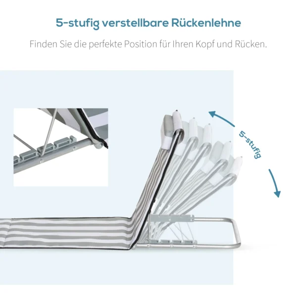 Opvouwbare Zonneligstoel Tuinligstoel Met Hoofdkussen Ligstoel Met 5 voudig Verstelbare Rugleuning Draagtas Lichtgrijs