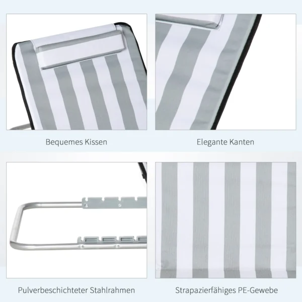 Opvouwbare Zonneligstoel Tuinligstoel Met Hoofdkussen Ligstoel Met 5 voudig Verstelbare Rugleuning Draagtas Lichtgrijs