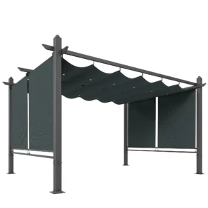 Pergola 3 X 4 M Terrasoverkapping Met Schuifdak, Automatisch Intrekbare Rolgordijnen, UV50+ Aluminium Frame
