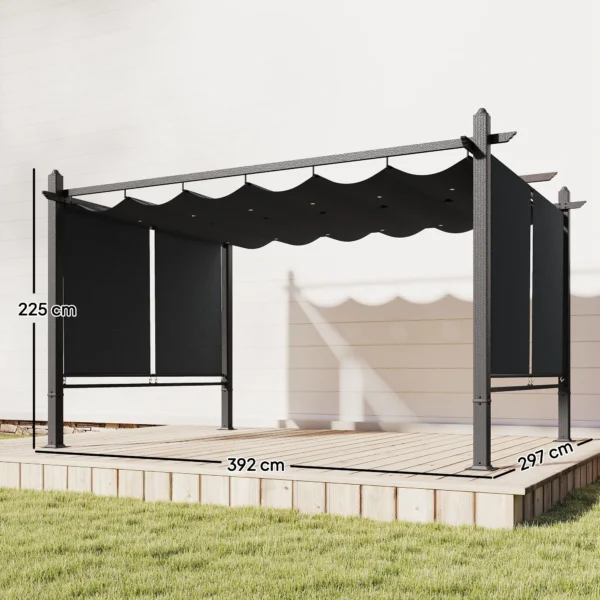 Pergola 3 X 4 M Terrasoverkapping Met Schuifdak, Automatisch Intrekbare Rolgordijnen, UV50+ Aluminium Frame