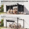 Pergola 3 X 4 M Terrasoverkapping Met Schuifdak, Automatisch Intrekbare Rolgordijnen, UV50+ Aluminium Frame