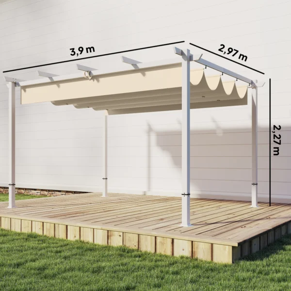 Pergola 3 X 4 M Terrasoverkapping Met Schuifdak, Magnetische Sluitingen, UV30+ Beige