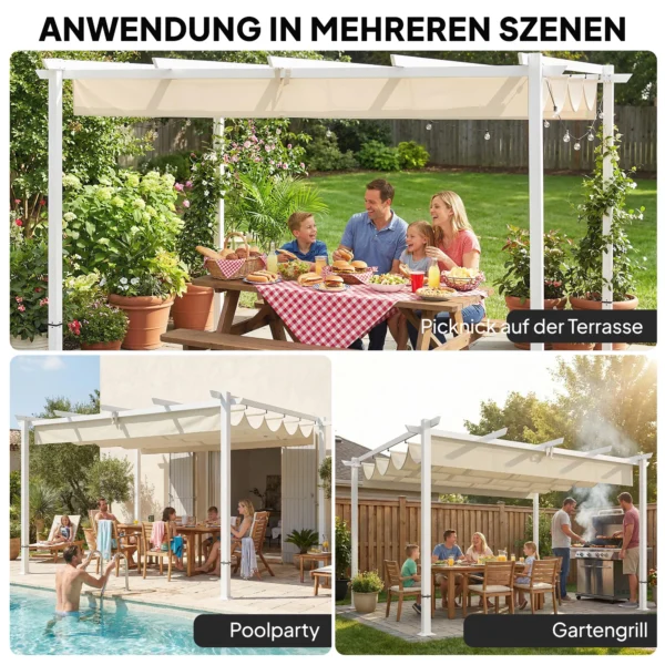 Pergola 3 X 4 M Terrasoverkapping Met Schuifdak, Magnetische Sluitingen, UV30+ Beige