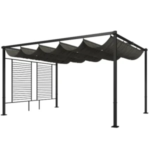 Pergola 3,87 X 2,97 M Terrasoverkapping Met Schuifdak, 2 Privacy Schermen, UV 50+ Donkergrijs