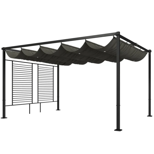 Pergola 3,87 X 2,97 M Terrasoverkapping Met Schuifdak, 2 Privacy Schermen, UV 50+ Donkergrijs