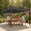 Pergola 3,87 X 2,97 M Terrasoverkapping Met Schuifdak, 2 Privacy Schermen, UV 50+ Donkergrijs