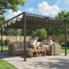 Pergola 3,87 X 2,97 M Terrasoverkapping Met Schuifdak, 2 Privacy Schermen, UV 50+ Donkergrijs