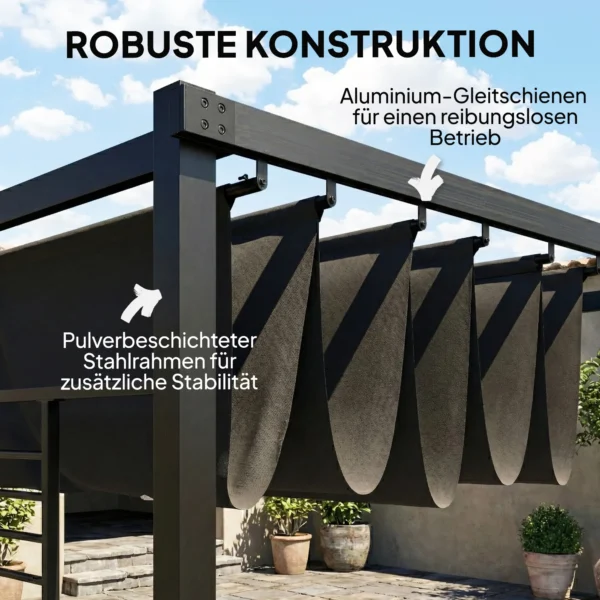 Pergola 3,87 X 2,97 M Terrasoverkapping Met Schuifdak, 2 Privacy Schermen, UV 50+ Donkergrijs