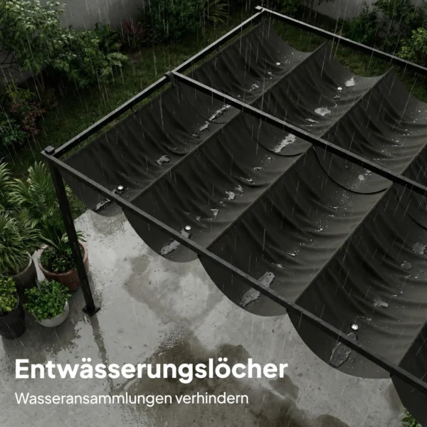 Pergola 3,87 X 2,97 M Terrasoverkapping Met Schuifdak, 2 Privacy Schermen, UV 50+ Donkergrijs
