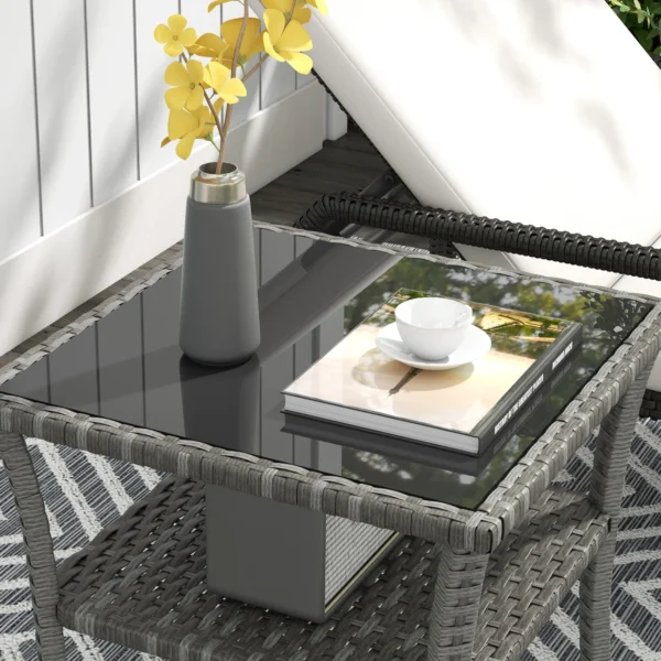 Polyrattan Tuintafel, 50 X 50 X 45cm, Weerbestendige Bijzettafel Voor 4 Personen, Vierkant Met Opberg Glasplaat
