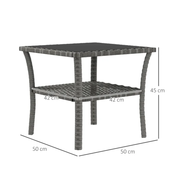 Polyrattan Tuintafel, 50 X 50 X 45cm, Weerbestendige Bijzettafel Voor 4 Personen, Vierkant Met Opberg Glasplaat