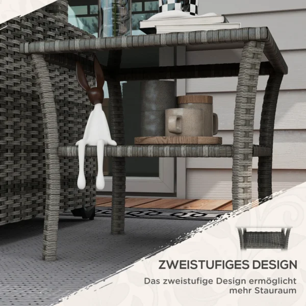 Polyrattan Tuintafel, 50 X 50 X 45cm, Weerbestendige Bijzettafel Voor 4 Personen, Vierkant Met Opberg Glasplaat