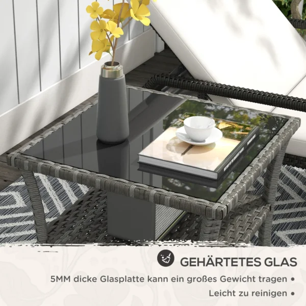 Polyrattan Tuintafel, 50 X 50 X 45cm, Weerbestendige Bijzettafel Voor 4 Personen, Vierkant Met Opberg Glasplaat