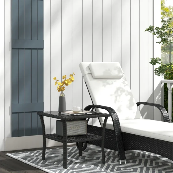 Polyrattan Tuintafel, 50 X 50 X 45cm, Weerbestendige Bijzettafel Voor 4 Personen, Vierkant Met Opbergglasplaat