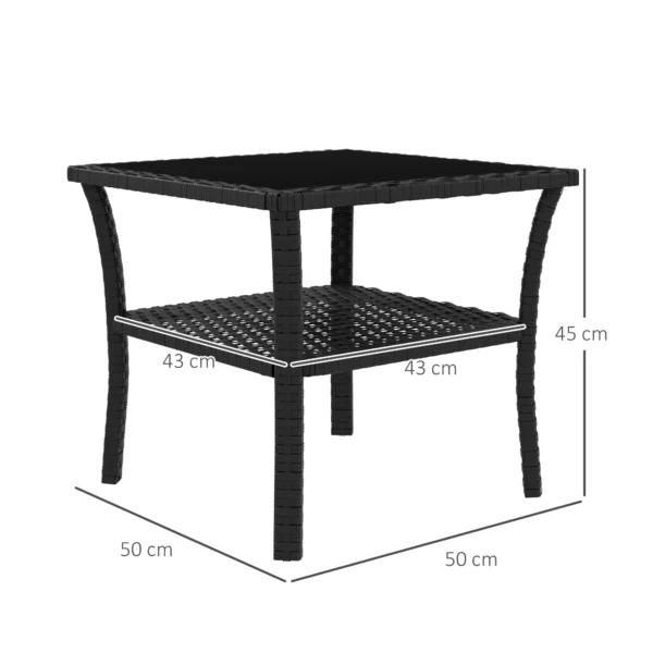 Polyrattan Tuintafel, 50 X 50 X 45cm, Weerbestendige Bijzettafel Voor 4 Personen, Vierkant Met Opbergglasplaat