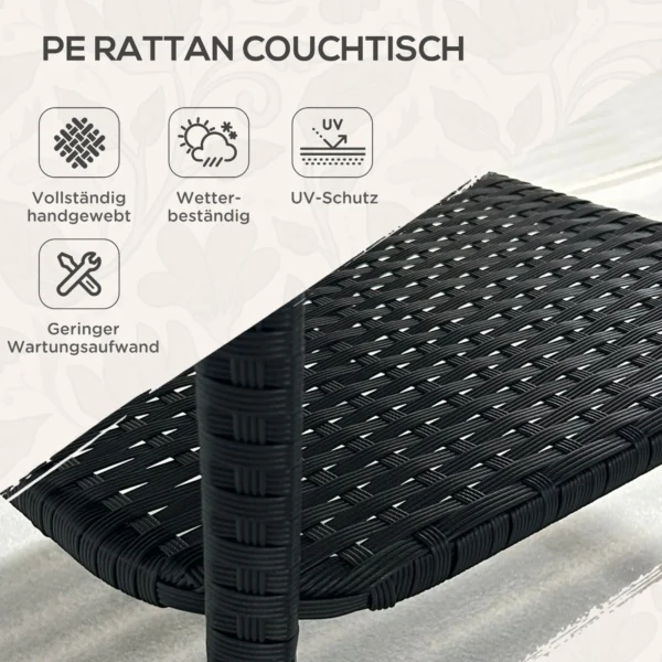 Polyrattan Tuintafel, 50 X 50 X 45cm, Weerbestendige Bijzettafel Voor 4 Personen, Vierkant Met Opbergglasplaat