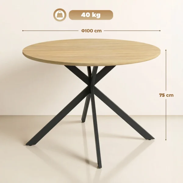 Ronde Eettafel Voor 4 Personen, Keukentafel In Industriële Stijl Met Stalen Poten, Voor Eetkamer, Keuken, Eiken