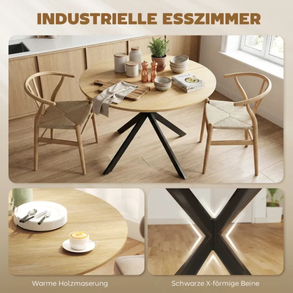 Ronde Eettafel Voor 4 Personen, Keukentafel In Industriële Stijl Met Stalen Poten, Voor Eetkamer, Keuken, Eiken