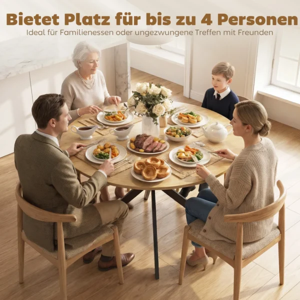 Ronde Eettafel Voor 4 Personen, Keukentafel In Industriële Stijl Met Stalen Poten, Voor Eetkamer, Keuken, Eiken