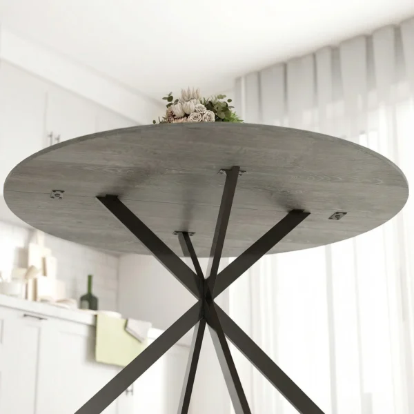 Ronde Eettafel Voor 4 Personen, Keukentafel In Industriële Stijl Met Stalen Poten, Voor Eetkamer, Keuken, Grijs