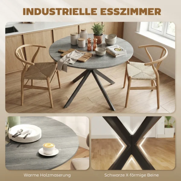 Ronde Eettafel Voor 4 Personen, Keukentafel In Industriële Stijl Met Stalen Poten, Voor Eetkamer, Keuken, Grijs
