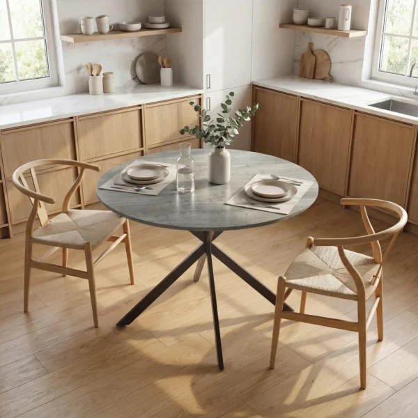 Ronde Eettafel Voor 4 Personen, Keukentafel In Industriële Stijl Met Stalen Poten, Voor Eetkamer, Keuken, Grijs