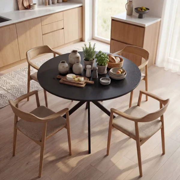 Ronde Eettafel Voor 4 Personen, Keukentafel In Industriële Stijl Met Stalen Poten, Voor Eetkamer, Keuken, Zwart