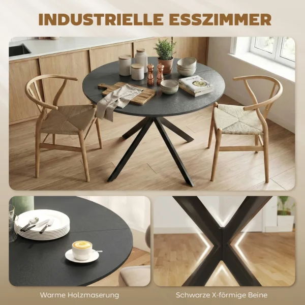 Ronde Eettafel Voor 4 Personen, Keukentafel In Industriële Stijl Met Stalen Poten, Voor Eetkamer, Keuken, Zwart