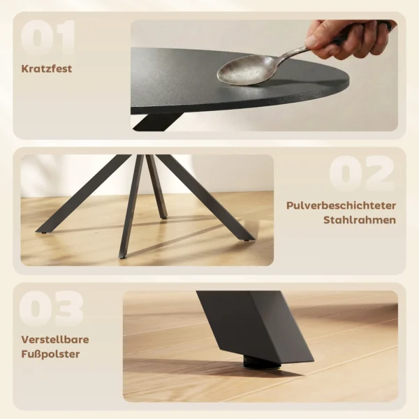 Ronde Eettafel Voor 4 Personen, Keukentafel In Industriële Stijl Met Stalen Poten, Voor Eetkamer, Keuken, Zwart