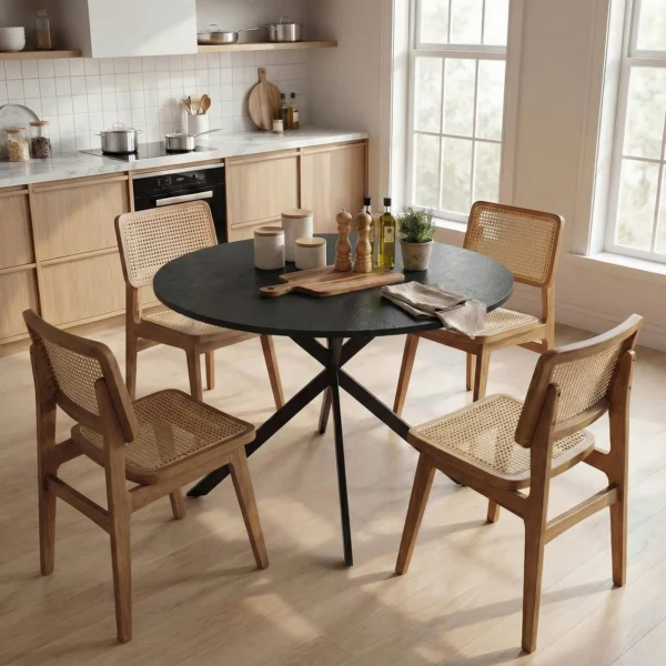 Ronde Eettafel Voor 4 Personen, Keukentafel In Industriële Stijl Met Stalen Poten, Voor Eetkamer, Keuken, Zwart