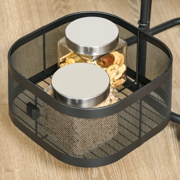 Serveerwagen Met 4 Draaibare Niveaus, Keukenwagen Met Wielen, Draadmand Rolwagen Met Bovenste Rek 33x33x77 Cm Zwart