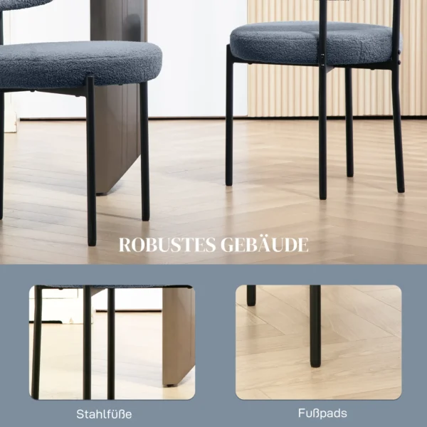 Set Van 2 Eetkamerstoelen, Fleece Bekleding, Stoelen Met Gestoffeerde Zitting, Metalen Poten, Grijs