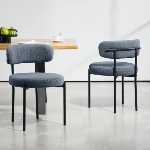 Set Van 2 Eetkamerstoelen, Fleece Bekleding, Stoelen Met Gestoffeerde Zitting, Metalen Poten, Grijs