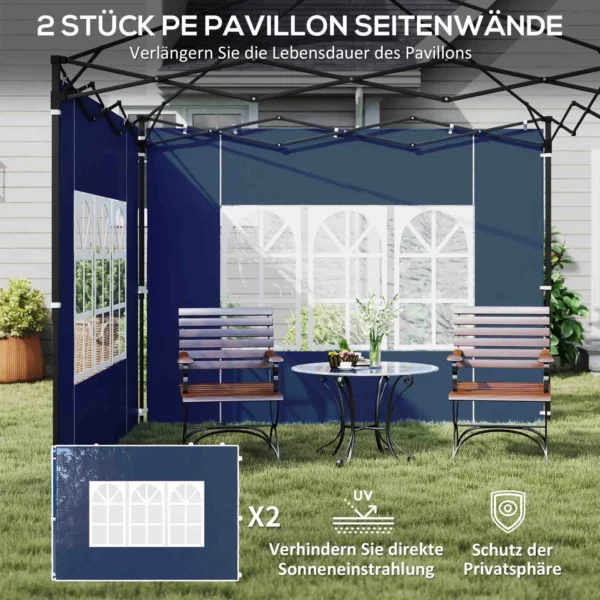 Set Van 2 Zijwanden Voor Paviljoen 3x3 3x6 Waterdichte Zijpanelen Met Venster Blauw